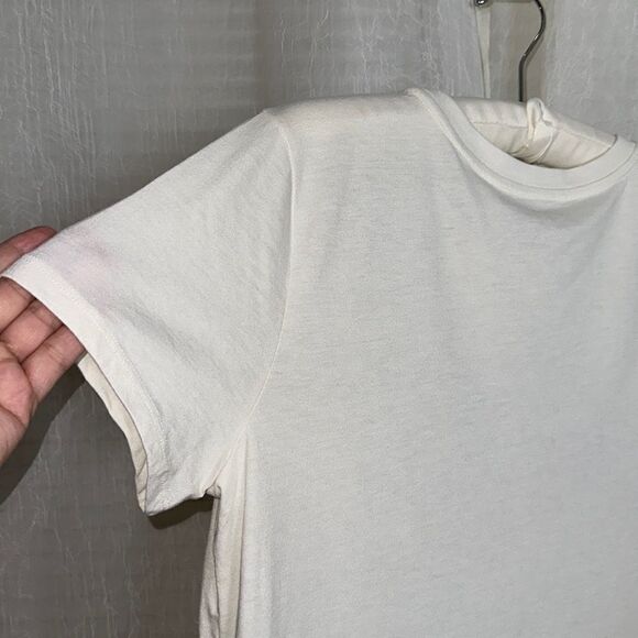 Lucky Brand S Ivory Classic Navy Logo Short Sleeve Tee Cloud Dancer - Picture 6 of 11